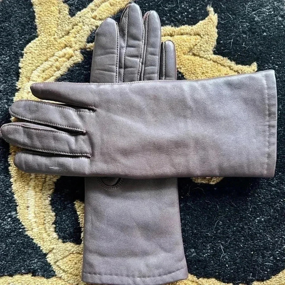 Vintage Brown Leather Gloves NWOT Fur Lining Made in Japan Small - Picture 2 of 7